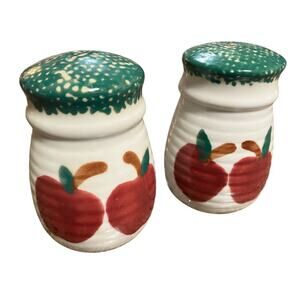 Salt & Pepper Shakers Apple Stencil Spongeware 3.25" Vintage 1990s Stoneware